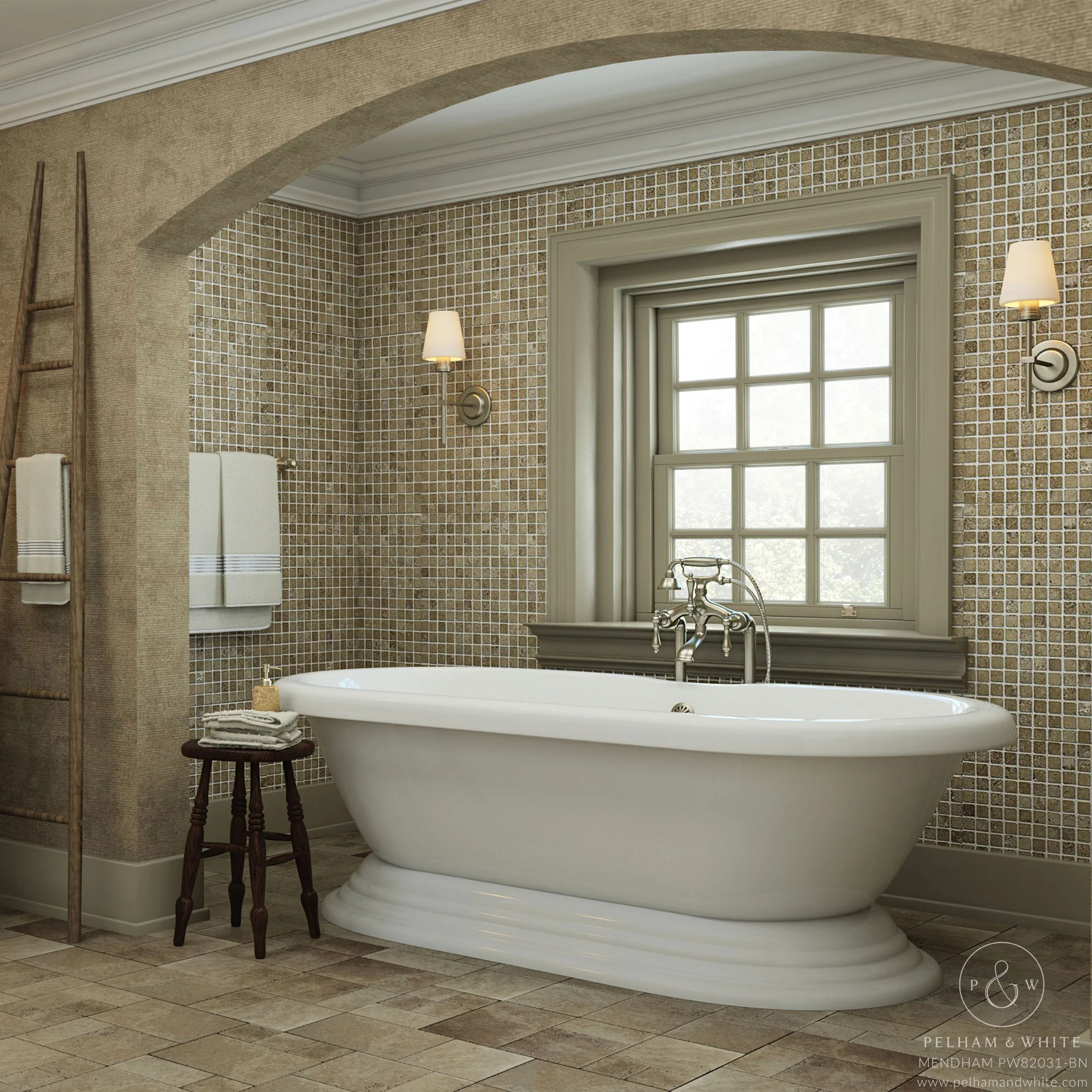Mendham Brushed Nickel Drain Pelham and White